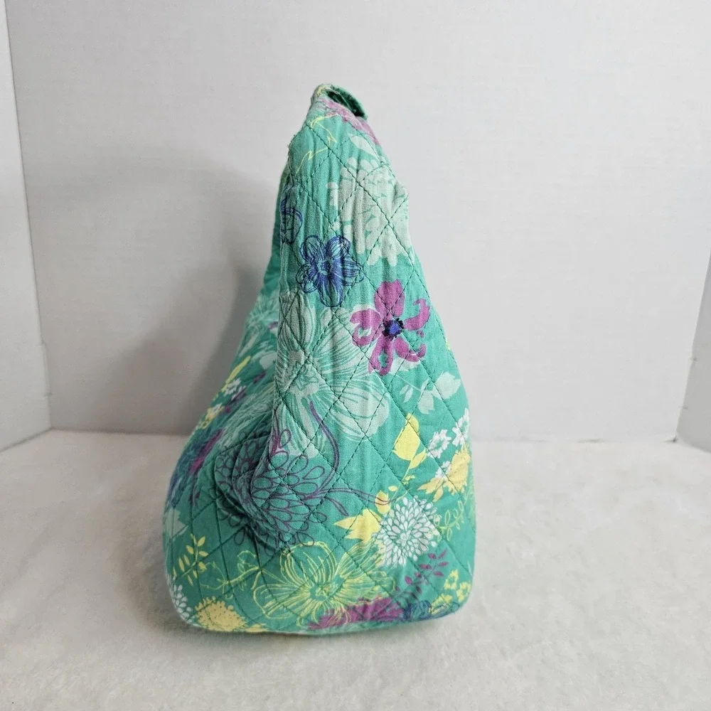 Tupperware Lunch Bag Zipper Hobo Style Green Floral Vintage Quilted